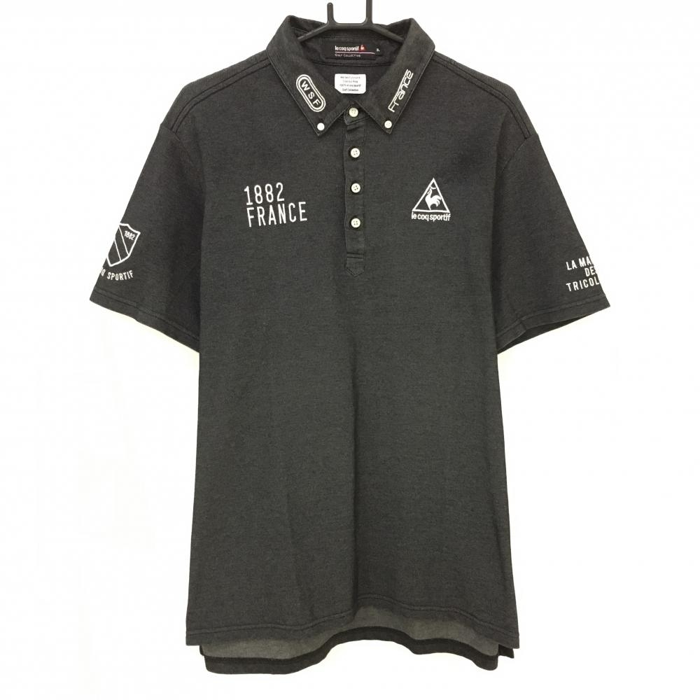 ルコックゴルフ 半袖ポロシャツ 杢黒調 ボタンダウン メンズ 3L ゴルフウェア 大きいサイズ le coq sportif