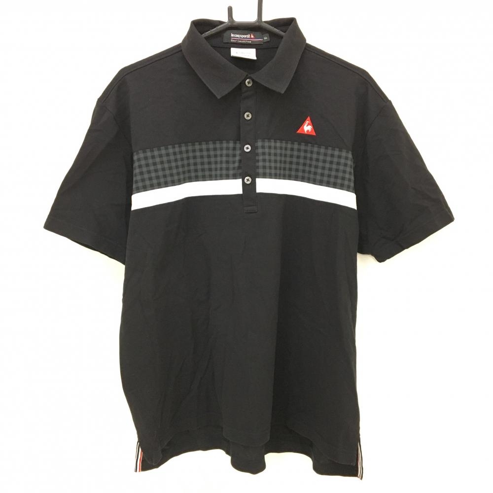 【美品】ルコックゴルフ 半袖ポロシャツ 黒×グレー 一部チェック柄  メンズ LL ゴルフウェア le coq sportif