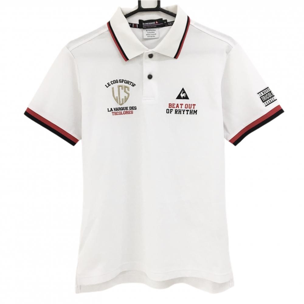 ルコックゴルフ 半袖ポロシャツ 白×レッド 襟袖口ライン メンズ M ゴルフウェア le coq sportif
