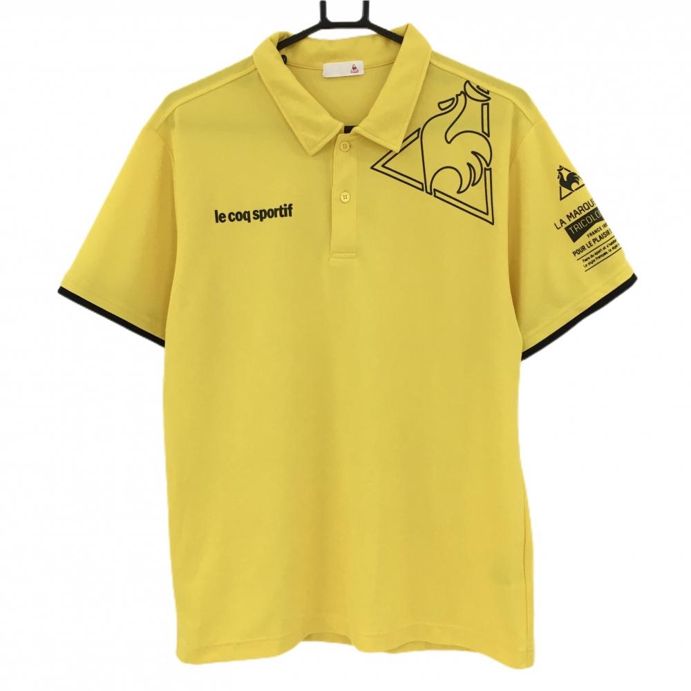 ルコック 半袖ポロシャツ イエロー×黒 ロゴプリント  メンズ O(XL) ゴルフウェア le coq sportif