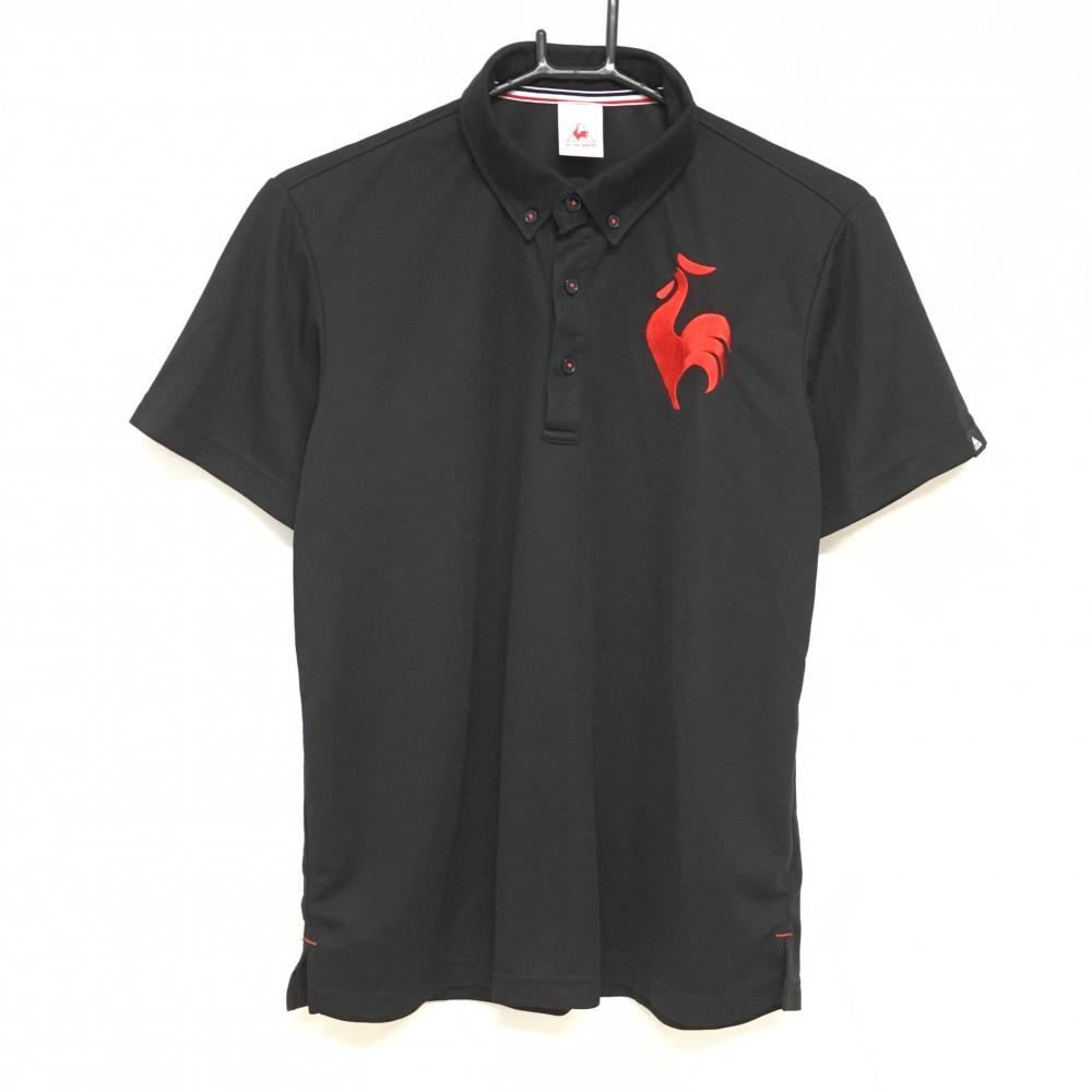 【超美品】ルコック 半袖ポロシャツ 黒×レッド ロゴ刺しゅう ボタンダウン メンズ M ゴルフウェア le coq sportif