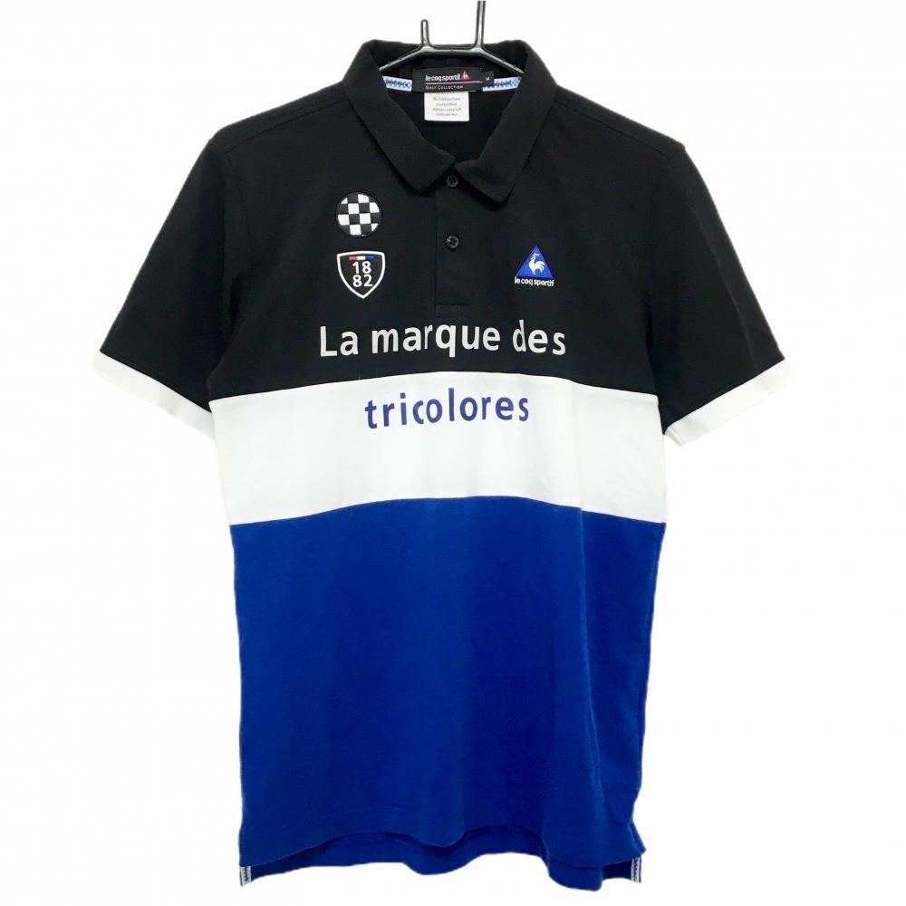 ルコックゴルフ 半袖ポロシャツ 黒×ブルー ロゴ刺しゅう  メンズ M ゴルフウェア le coq sportif