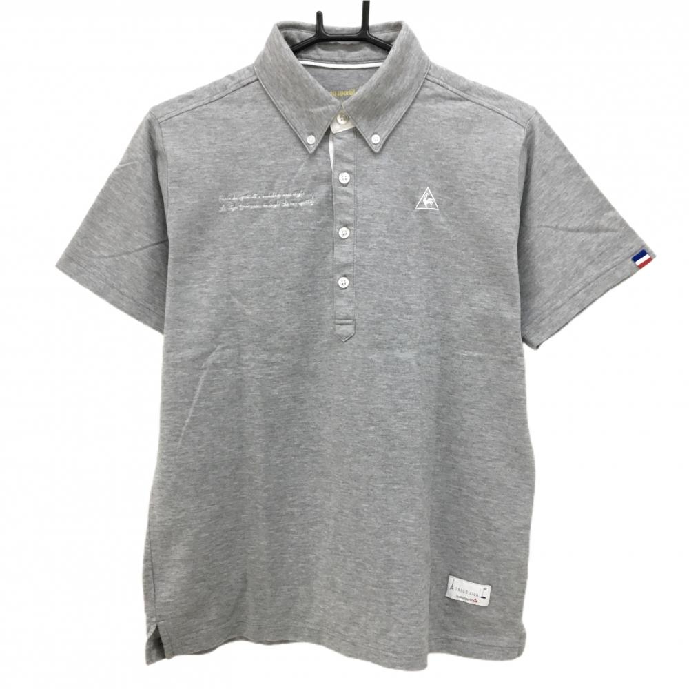 【美品】ルコックゴルフ 半袖ポロシャツ 杢グレー ロゴ白  メンズ L ゴルフウェア le coq sportif