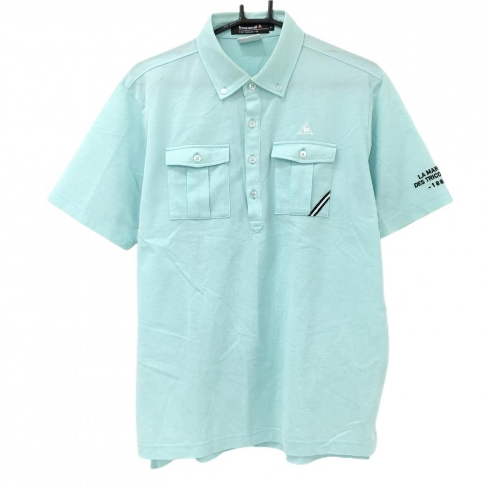 ルコックゴルフ 半袖ポロシャツ ライトブルー 胸ポケット メンズ L ゴルフウェア le coq sportif