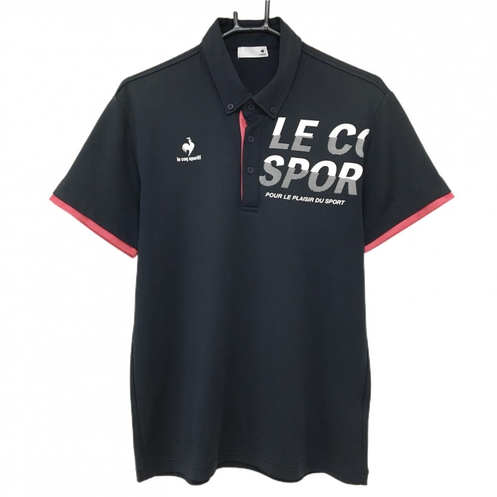 ルコック 半袖ポロシャツ ネイビー×白 ロゴ 袖口ピンク メンズ L ゴルフウェア le coq sportif