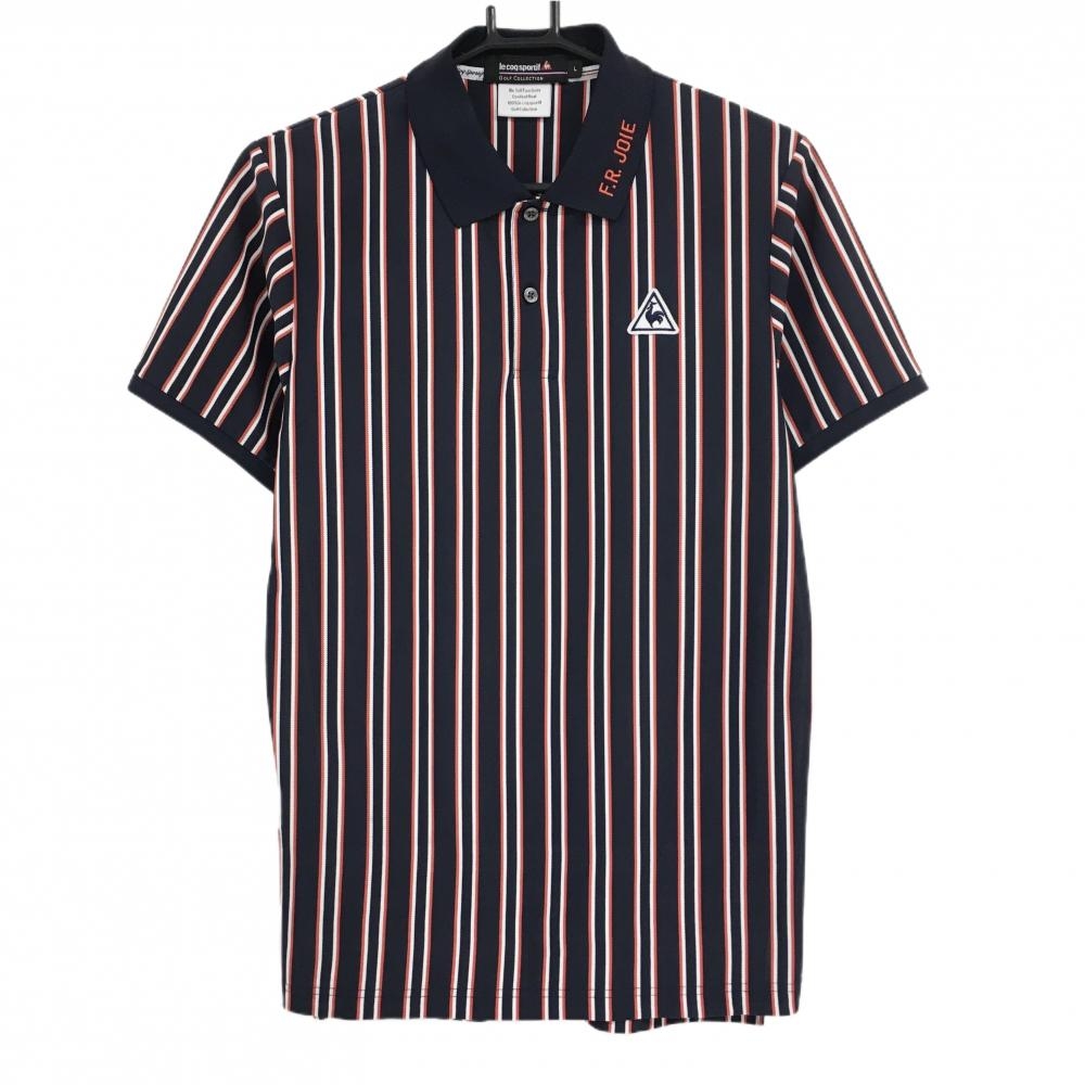 【超美品】ルコックゴルフ 半袖ポロシャツ ネイビー×レッド ストライプ  メンズ L ゴルフウェア le coq sportif