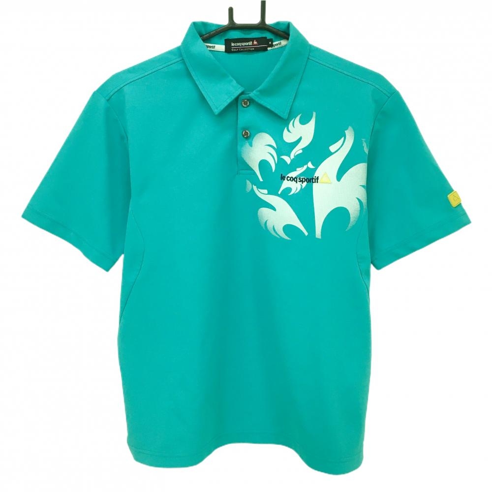 ルコックゴルフ 半袖ポロシャツ ライトブルー×白 胸元ロゴ メンズ M ゴルフウェア le coq sportif