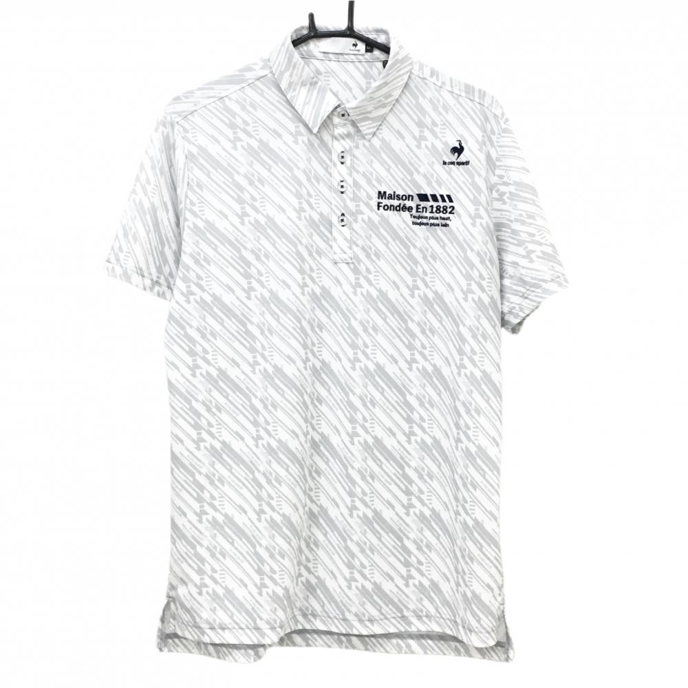 ルコックゴルフ 半袖ポロシャツ 白×ライトグレー 総柄 胸ロゴ刺しゅう メンズ LL ゴルフウェア le coq sportif