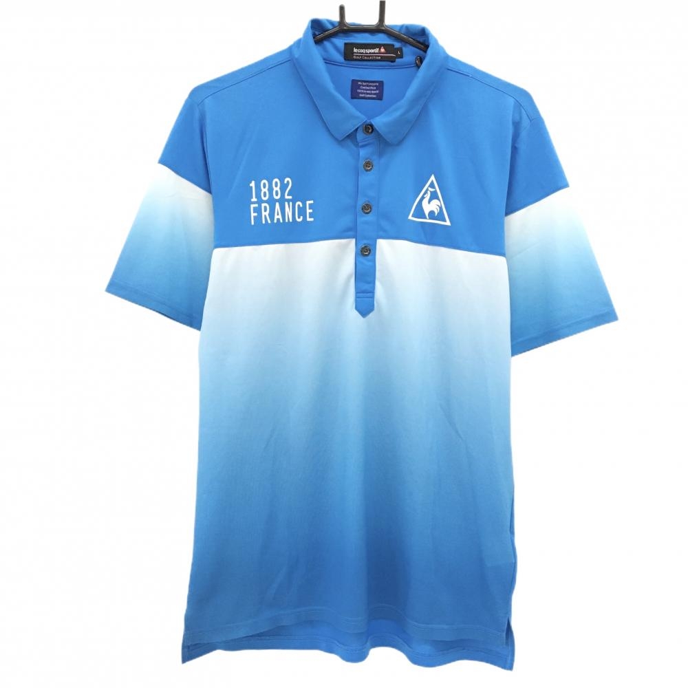 【美品】ルコックゴルフ 半袖ポロシャツ ブルー×ライトブルー グラデーション メンズ L ゴルフウェア le coq sportif