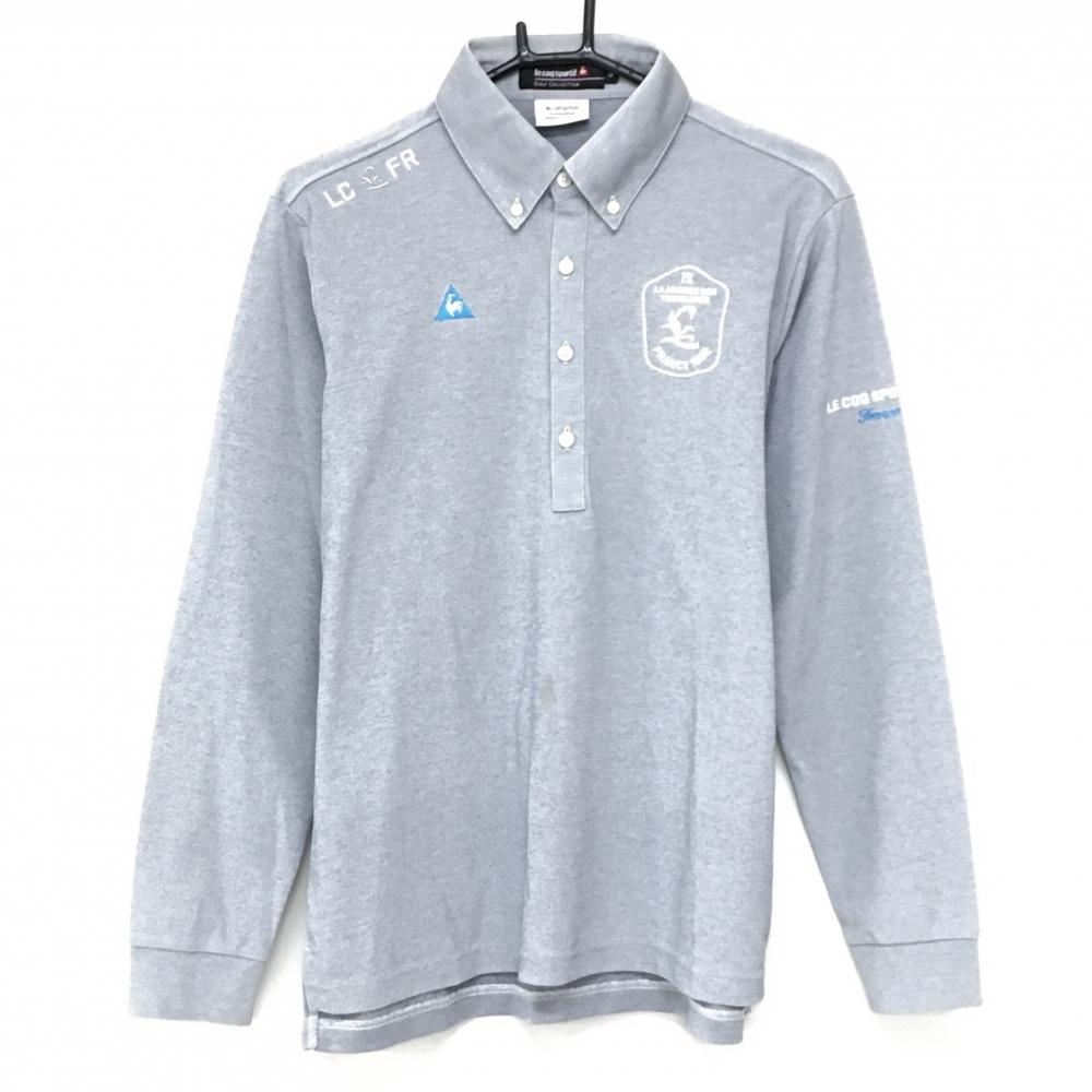 ルコックゴルフ 長袖ポロシャツ 杢ネイビー系 ボタンダウン ロゴ刺しゅう  メンズ M ゴルフウェア le coq sportif