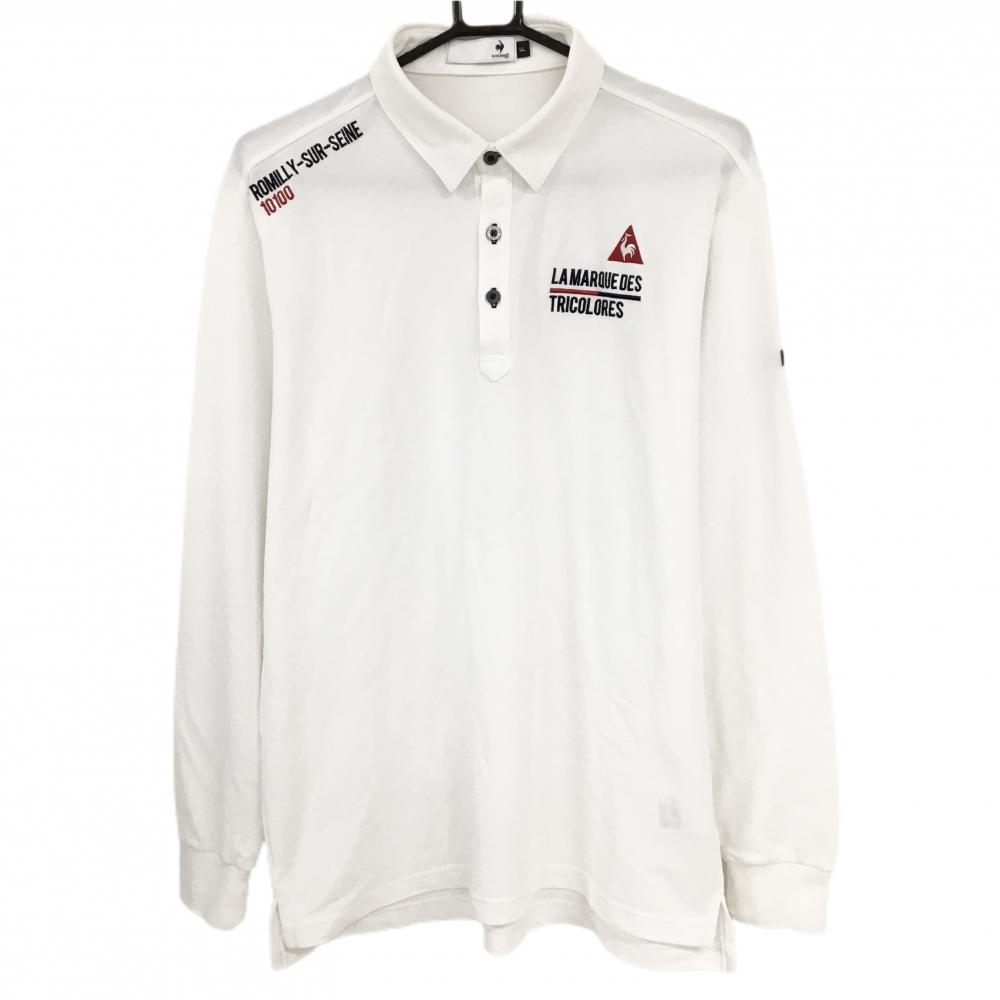 【超美品】ルコックゴルフ 長袖ポロシャツ 白 胸元刺しゅう  メンズ LL ゴルフウェア le coq sportif