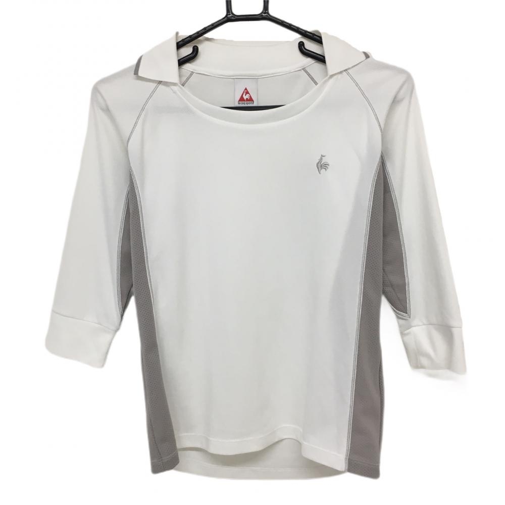 【美品】ルコック 七分袖襟付きシャツ 白×グレー メッシュ メンズ L ゴルフウェア le coq sportif