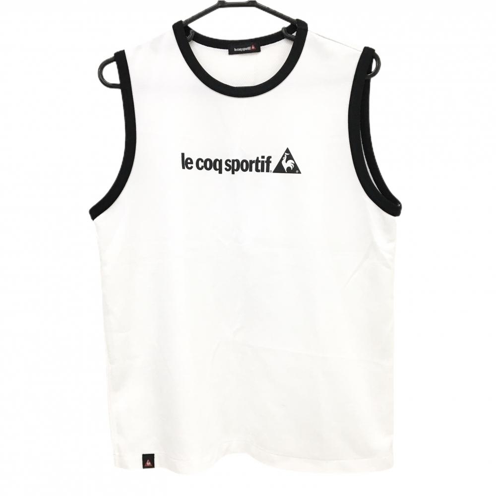 ルコック ノースリーブシャツ 白×黒 胸元ロゴ パイピング タンクトップ  メンズ L ゴルフウェア le coq sportif