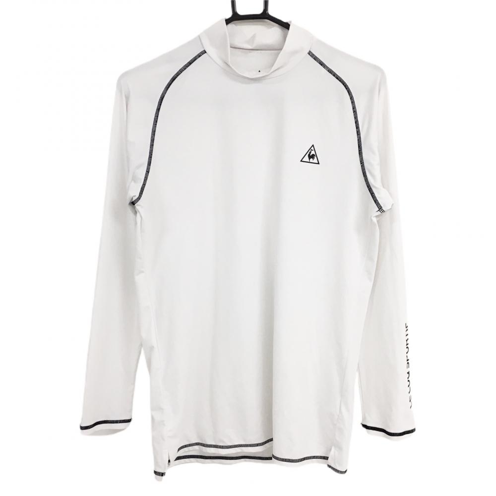 【超美品】ルコック ハイネックインナーシャツ 白×黒 袖ロゴ メンズ L ゴルフウェア le coq sportif