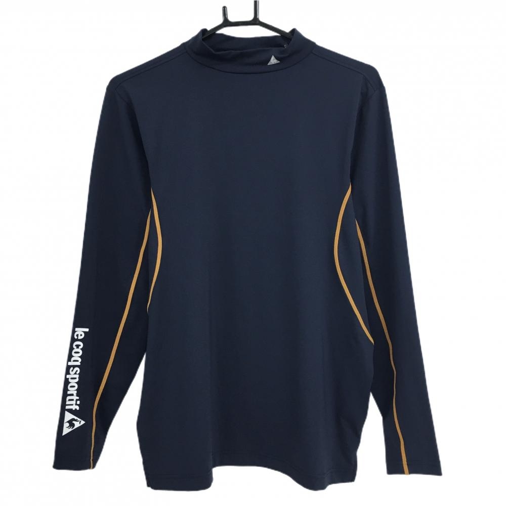 【美品】ルコックゴルフ ハイネックインナーシャツ ネイビー×オレンジ 袖ロゴプリント  メンズ M ゴルフウェア le coq sportif