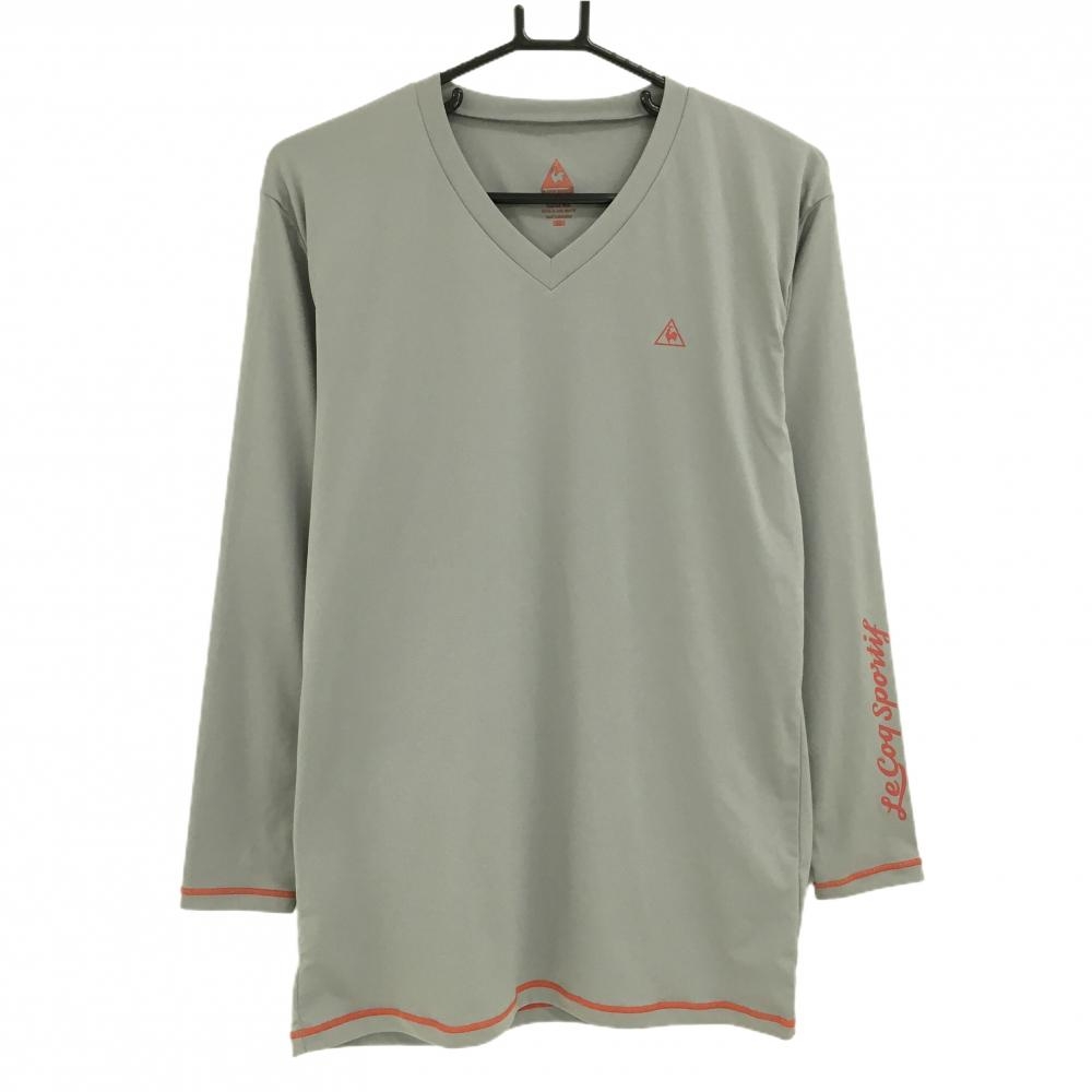 【超美品】ルコック インナーシャツ グレー×オレンジレッド Vネック ステッチ  メンズ LL ゴルフウェア le coq sportif
