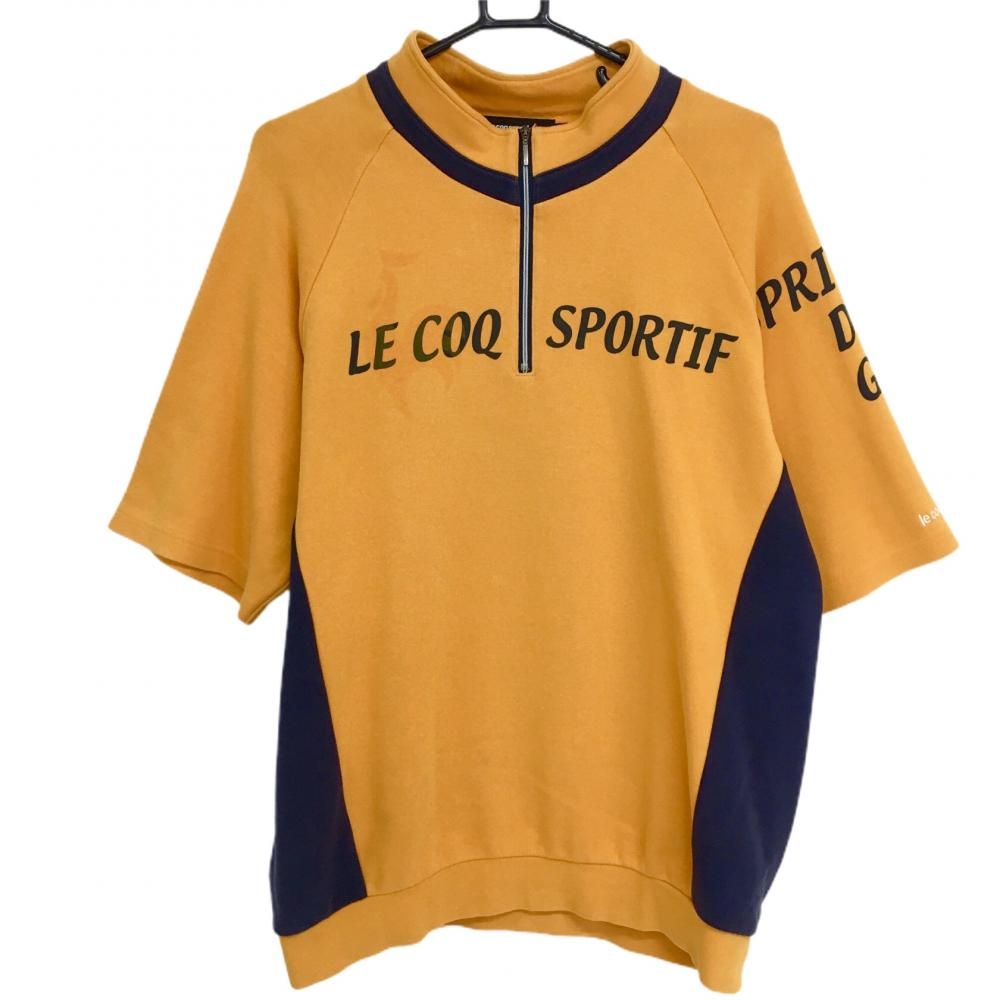 ルコック 半袖ハイネックシャツ オレンジ×ネイビー 胸元ロゴ ハーフジップ  メンズ LL ゴルフウェア le coq sportif