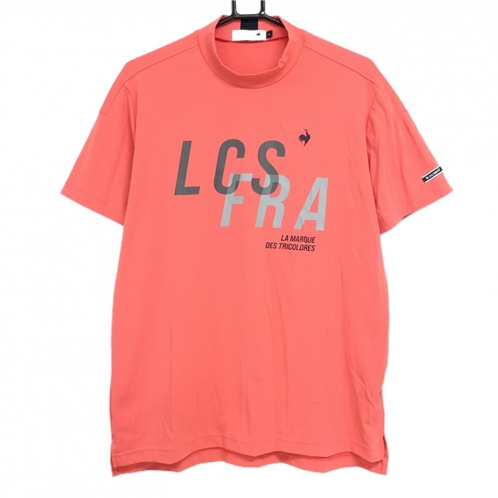 ルコック 半袖ハイネックシャツ ピンク×グレー ロゴプリント メンズ LL ゴルフウェア 2023年モデル le coq sportif