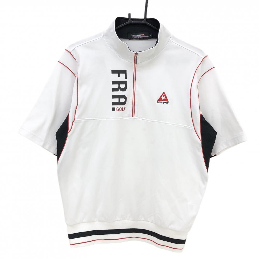 ルコック 半袖ハイネックシャツ 白×黒 ハーフジップ ロゴ刺しゅう メンズ L ゴルフウェア le coq sportif