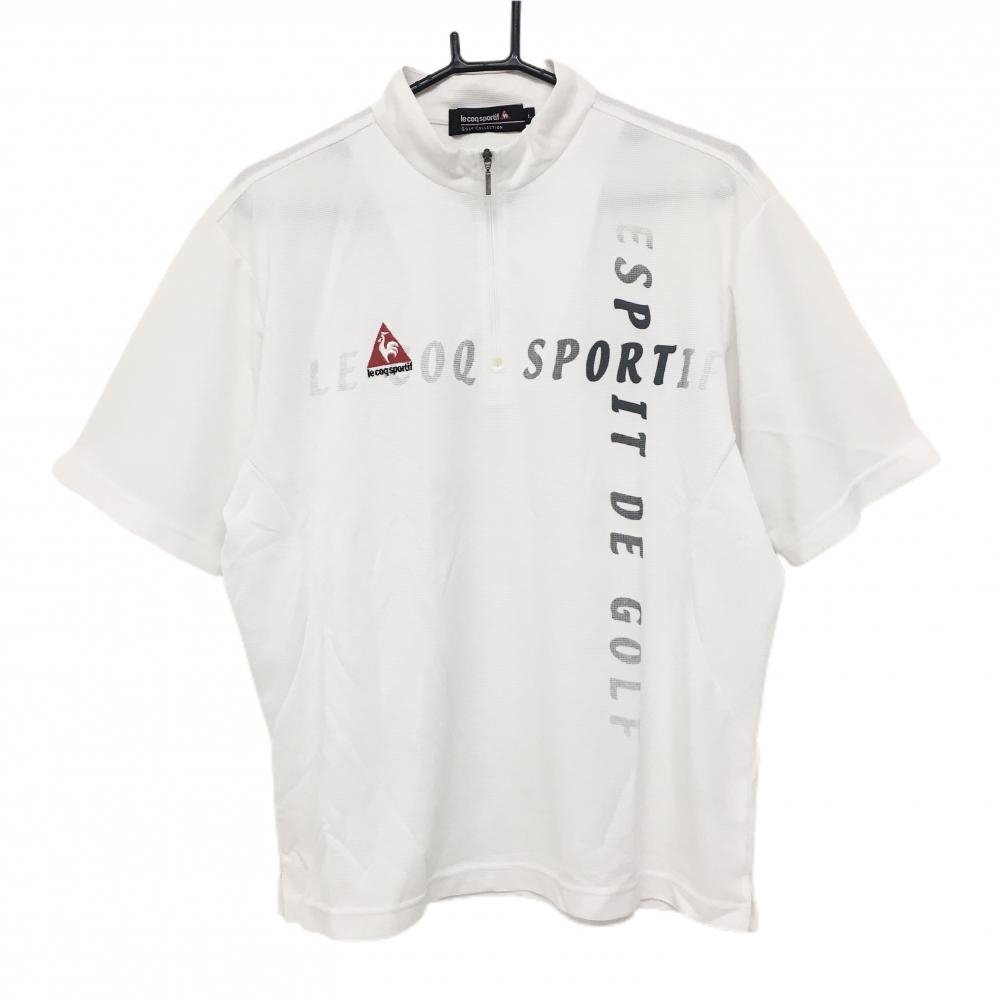 ルコックゴルフ 半袖ハイネックシャツ 白 ロゴプリント ハーフジップ メンズ L ゴルフウェア le coq sportif