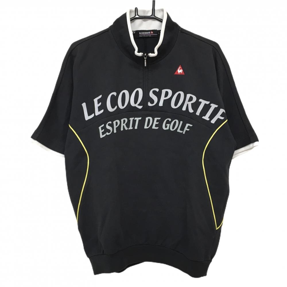 ルコックゴルフ 半袖ハイネックシャツ ダークグレー ロゴグレー ハーフジップ メンズ L ゴルフウェア le coq sportif