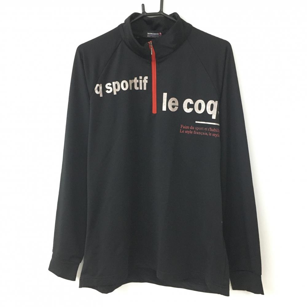 ルコック 長袖ハイネックシャツ 黒×レッド ハーフジップ フロントロゴ  メンズ LL ゴルフウェア le coq sportif