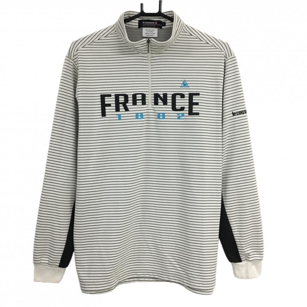 ルコックゴルフ 長袖ハイネックシャツ 白×グレー ボーダー ハーフジップ メンズ L ゴルフウェア le coq sportif