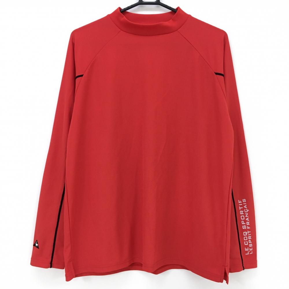 【美品】ルコックゴルフ 長袖ハイネックシャツ レッド×黒 袖ロゴ メンズ LL ゴルフウェア le coq sportif