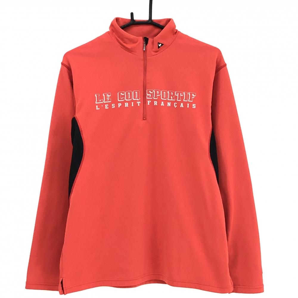 【美品】ルコックゴルフ 長袖ハイネックシャツ レッド×黒 袖下切替 ハーフジップ 裏微起毛  メンズ LL ゴルフウェア le coq sportif