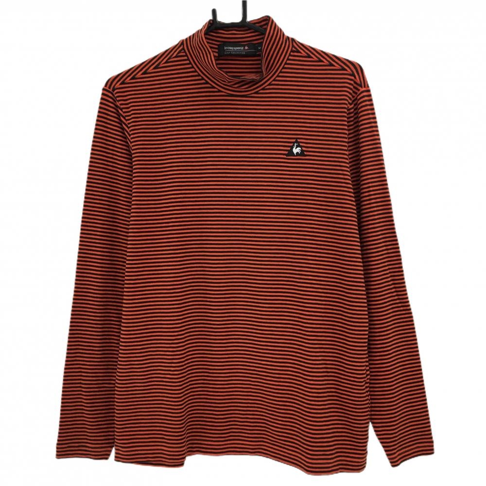 【美品】ルコックゴルフ 長袖ハイネックシャツ オレンジ×黒 ボーダー 微起毛  メンズ M ゴルフウェア le coq sportif