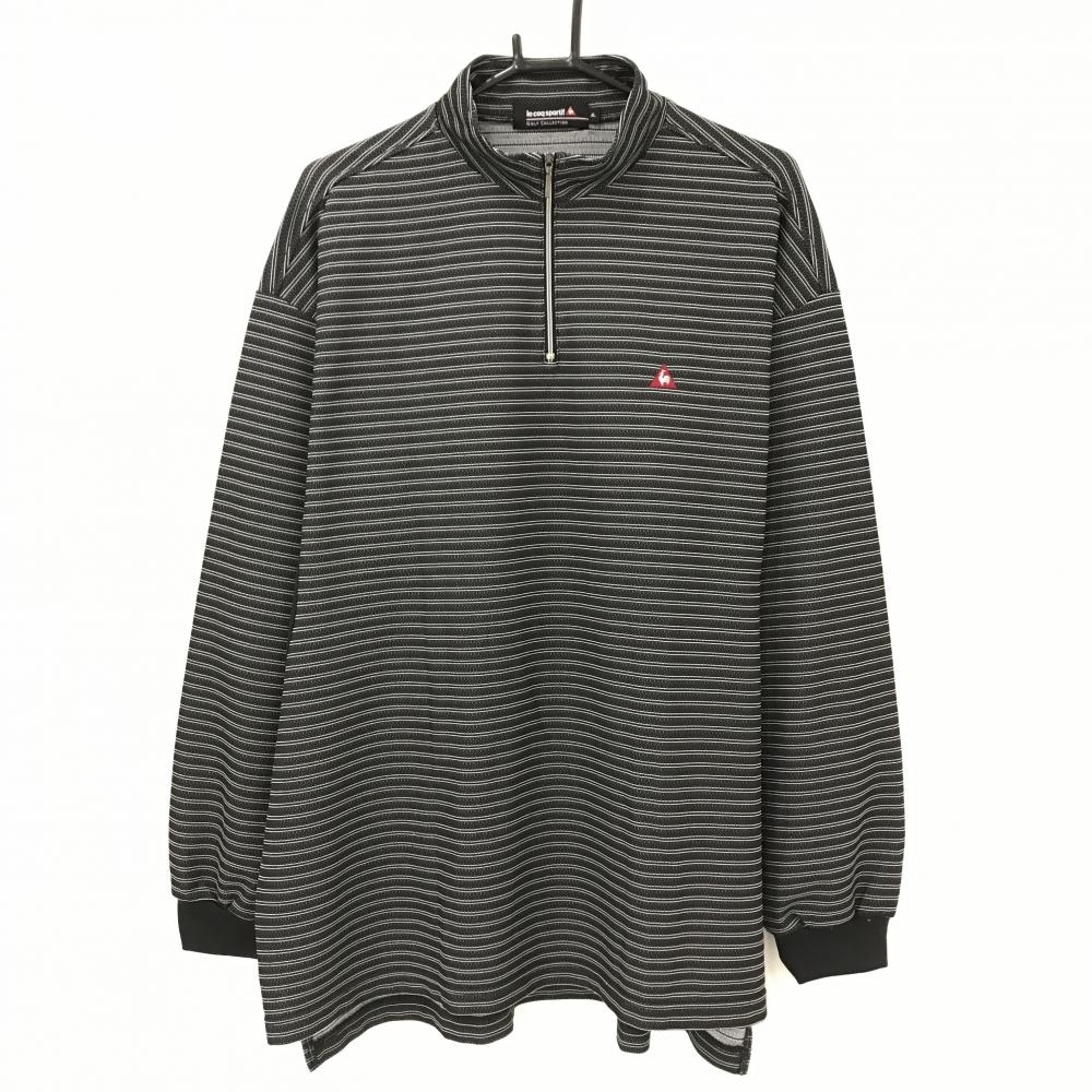 【超美品】ルコック 長袖ハイネックシャツ 黒×白 ボーダー ハーフジップ ロゴ刺しゅう  メンズ 4L ゴルフウェア le coq sportif