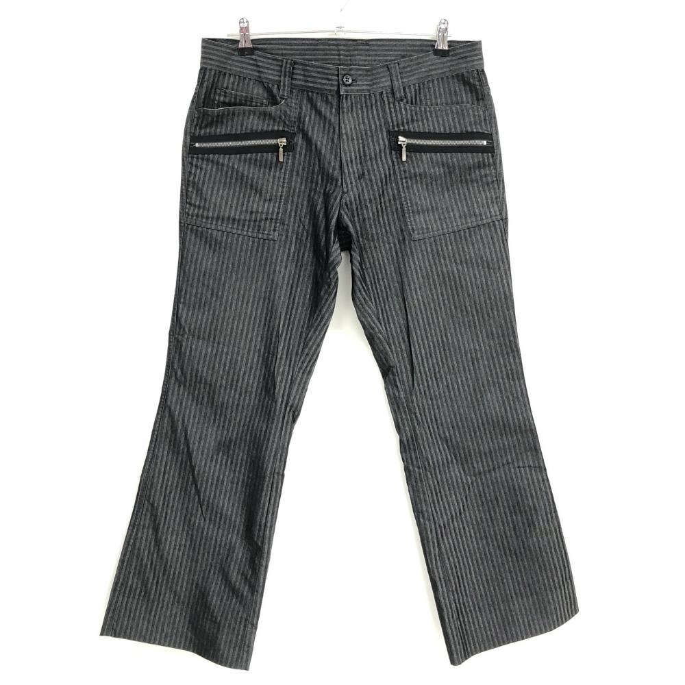 【美品】ルコック パンツ ダークグレー×黒 ストライプ織生地 ストレッチ ポケット複数 メンズ 88 ゴルフウェア le coq sportif