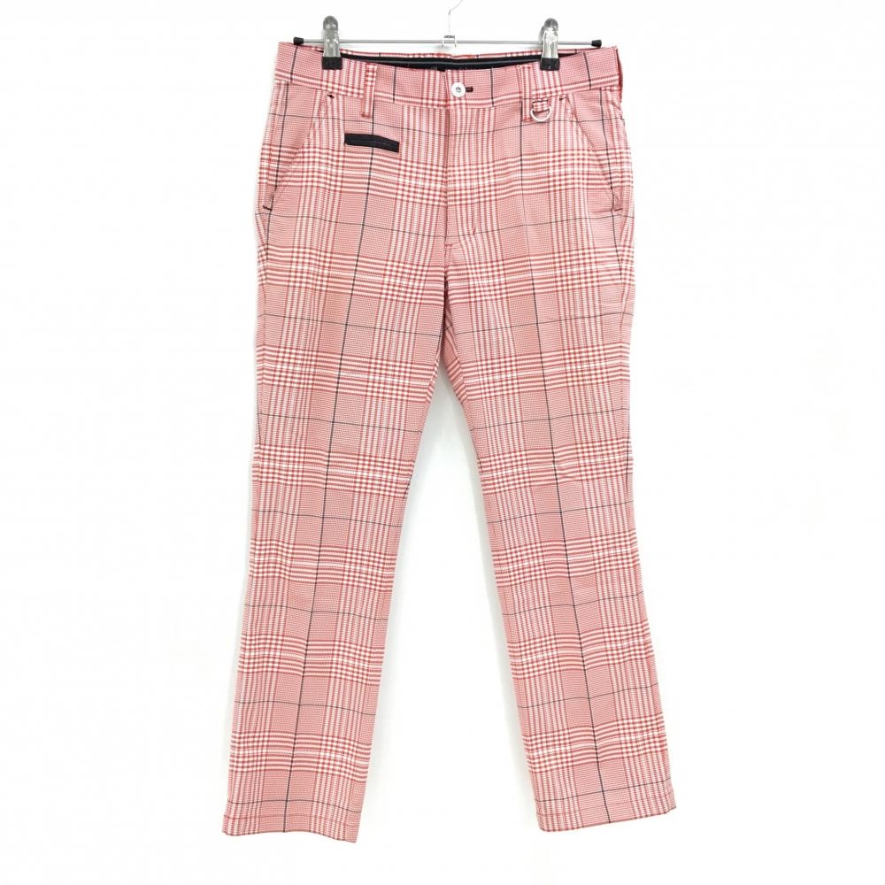 【美品】ルコックゴルフ パンツ レッド×白×黒 チェック  メンズ 76 ゴルフウェア le coq sportif