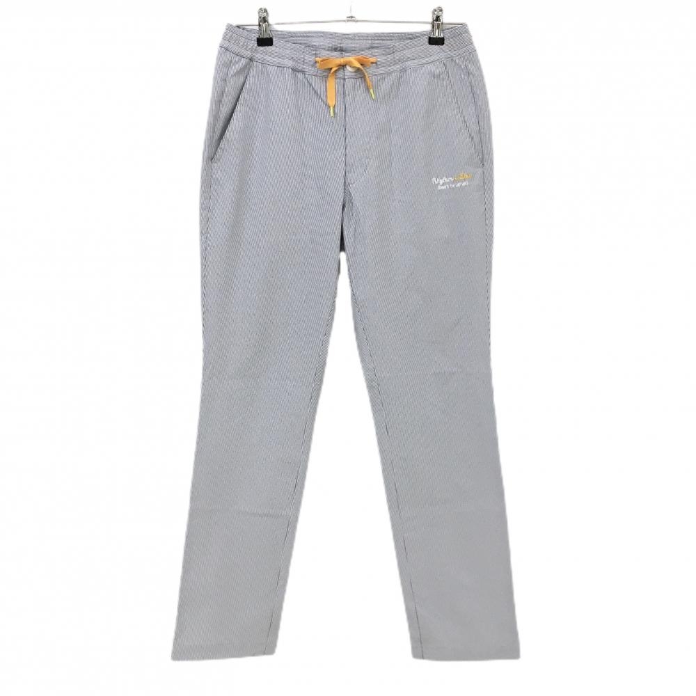 【美品】ルコックゴルフ パンツ ネイビー×白 細ストライプ ウエストゴム＆調節紐  メンズ M ゴルフウェア le coq sportif