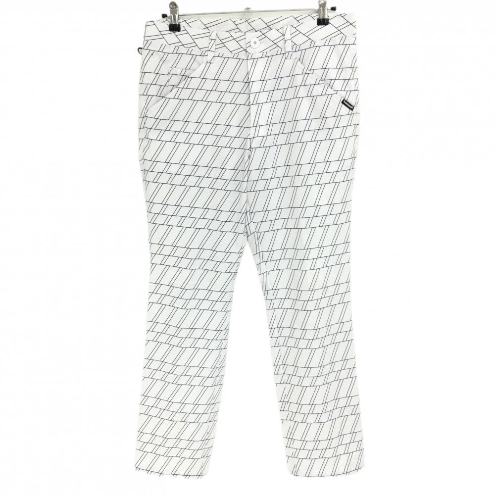 【美品】ルコックゴルフ パンツ 白×ネイビー 総柄 ストレッチ メンズ 85 ゴルフウェア le coq sportif