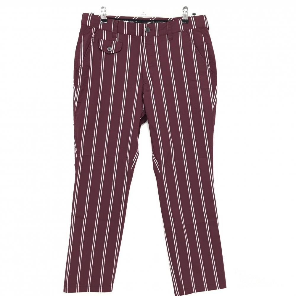 【超美品】ルコックゴルフ パンツ ボルドー×白 ストライプ ワッペン メンズ 85 ゴルフウェア le coq sportif
