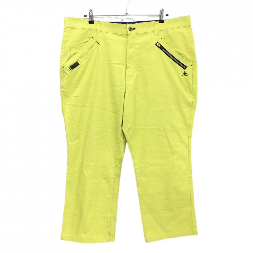 【美品】ルコックゴルフ パンツ イエロー 地模様 ジップポケット ストレッチ  メンズ 105 ゴルフウェア 大きいサイズ le coq sportif