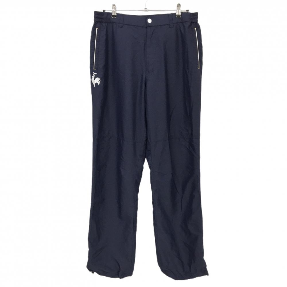 【超美品】ルコック パンツ ネイビー×白 シャカシャカ ロゴ刺しゅう メッシュ裏地 裾ドローコード メンズ LL ゴルフウェア le coq sportif
