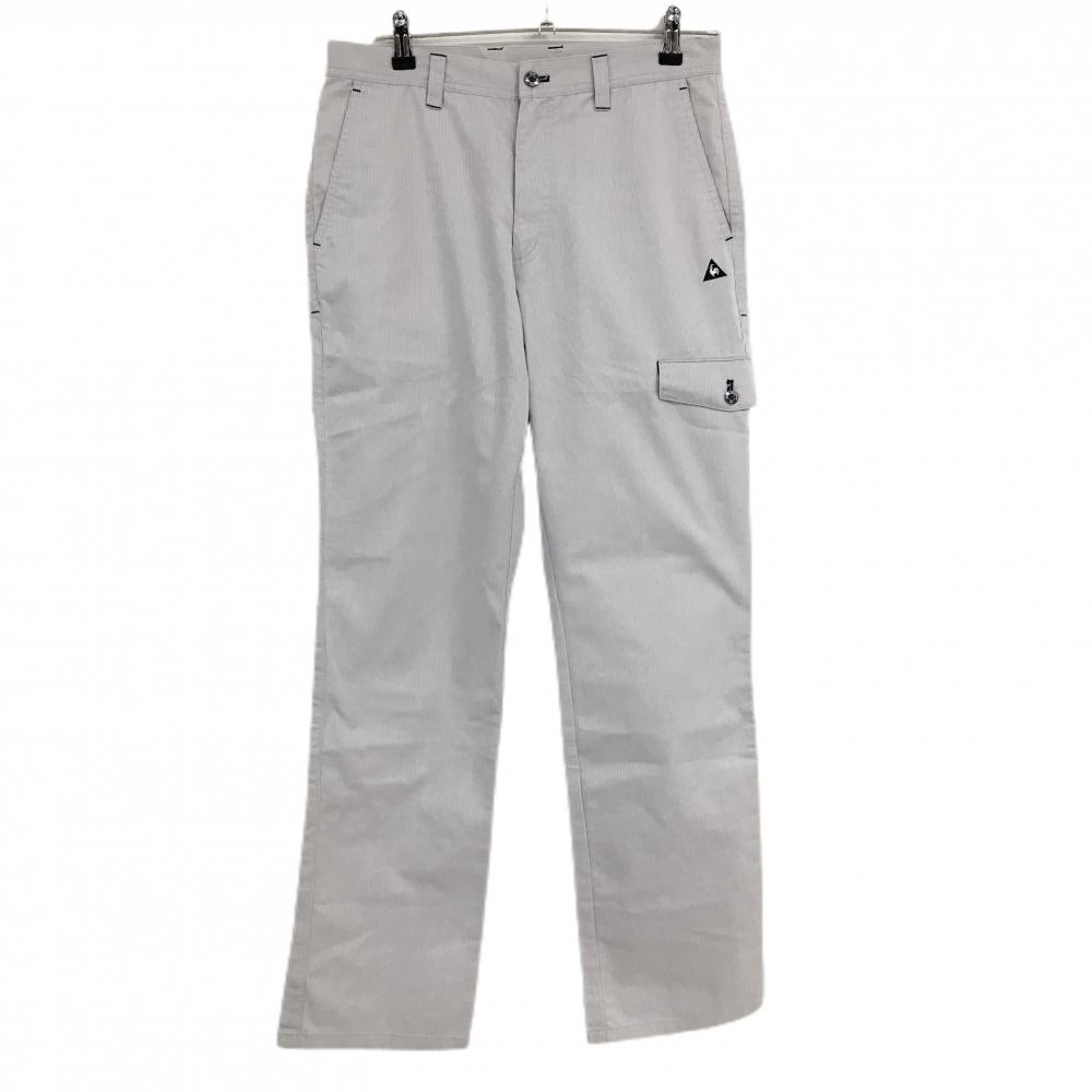 【美品】ルコックゴルフ パンツ ライトグレー ストライプ ロゴ刺しゅう  メンズ 82 ゴルフウェア le coq sportif