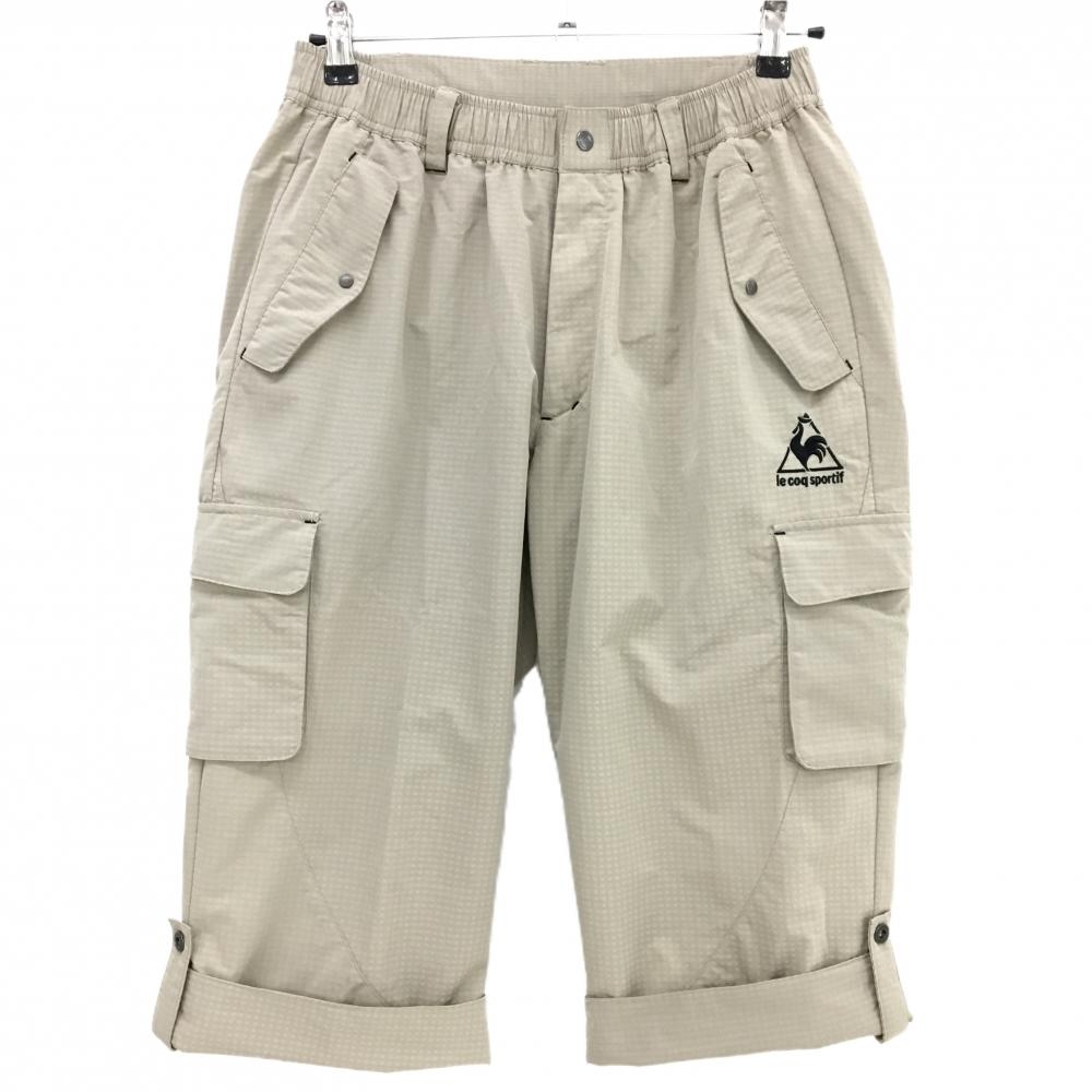【美品】ルコック 半端丈パンツ グレージュ チャック地模様 複数ポケット メンズ L ゴルフウェア le coq sportif