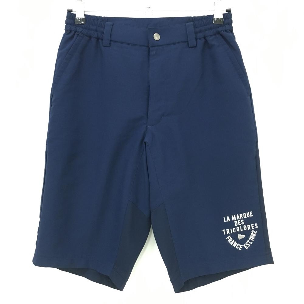 【超美品】ルコック ハーフパンツ ネイビー ウエスト調整紐 刺しゅう メンズ M ゴルフウェア le coq sportif