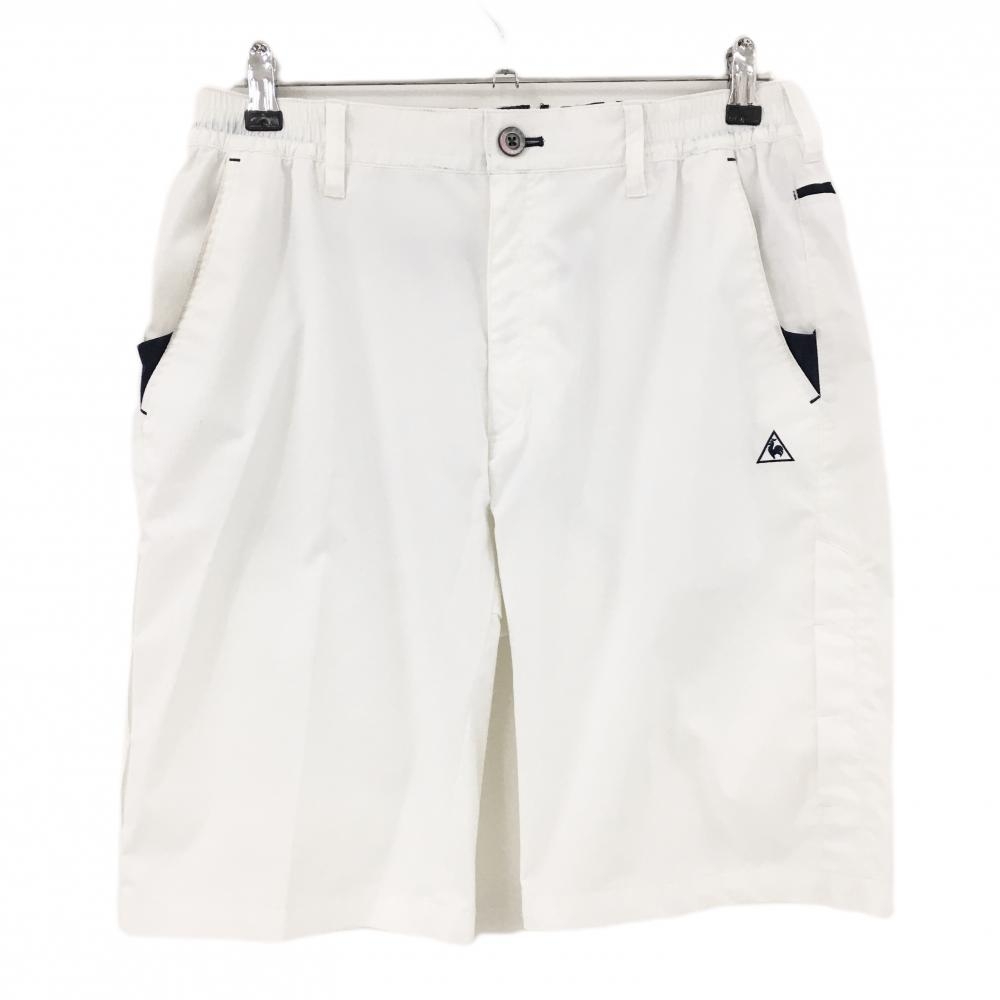 ルコックゴルフ ハーフパンツ 白×ネイビー ロゴ刺しゅう  メンズ L ゴルフウェア le coq sportif
