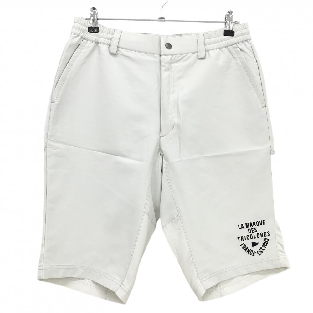 【美品】ルコックゴルフ ハーフパンツ アイボリー×黒 バックロゴ 英字刺しゅう メンズ L ゴルフウェア le coq sportif