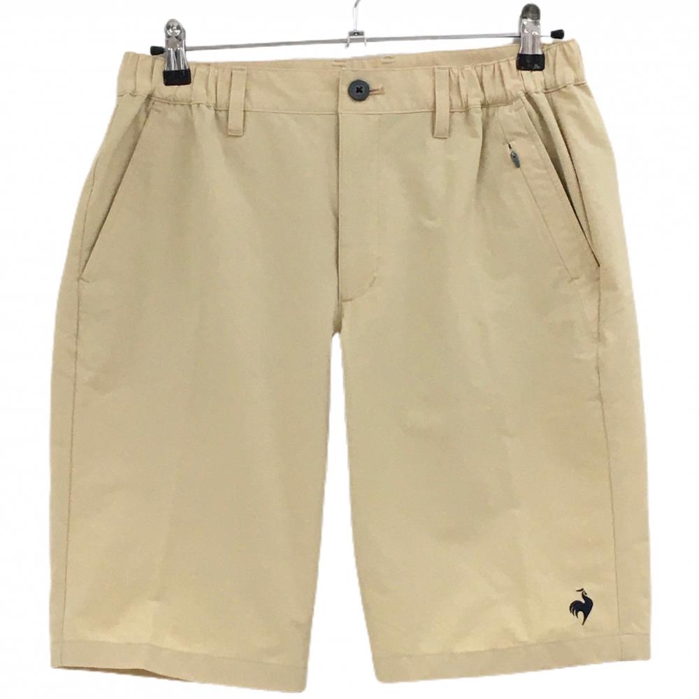 【美品】ルコックゴルフ ハーフパンツ ベージュ系×ネイビー ロゴ刺しゅう ストレッチ メンズ L ゴルフウェア le coq sportif