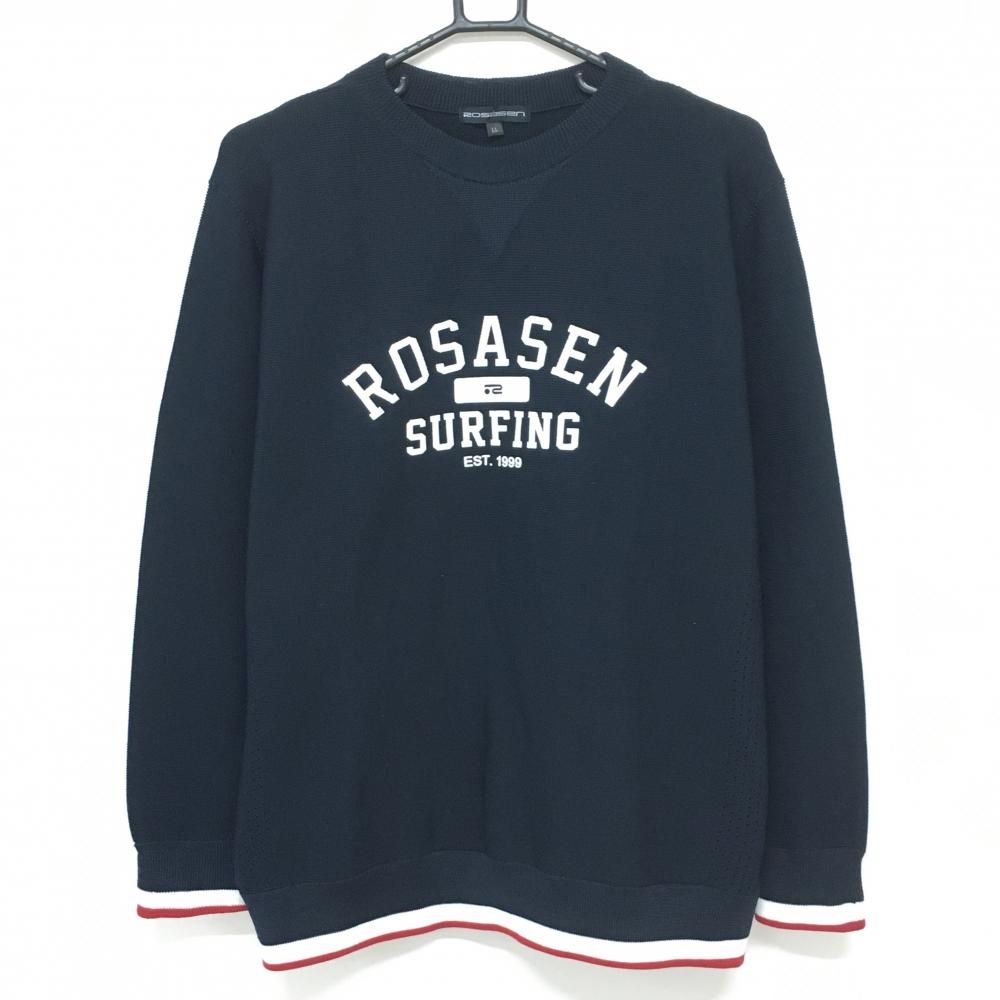 【超美品】ロサーセン セーター ネイビー×白 ロゴプリント ニット メンズ LL ゴルフウェア Rosasen