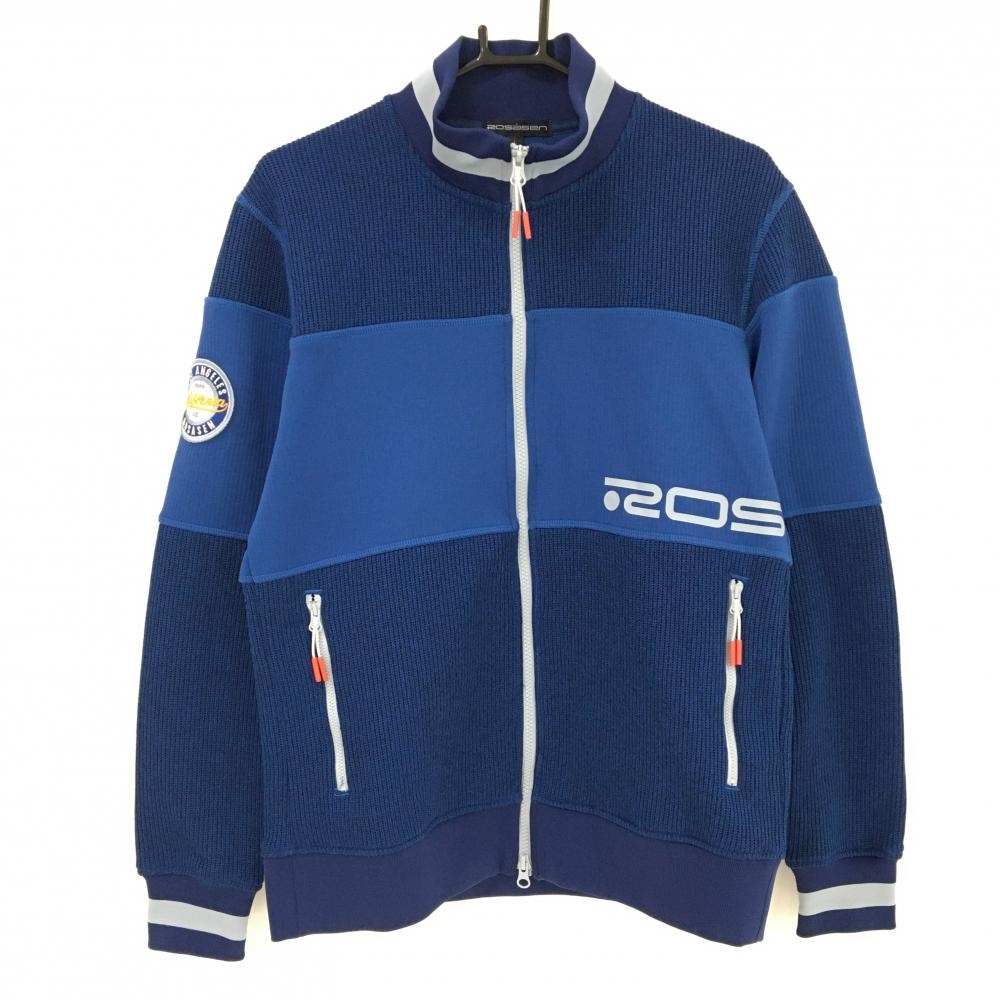 【超美品】ロサーセン ニットジャケット ネイビー×ブルー ダブルジップ メンズ L ゴルフウェア Rosasen