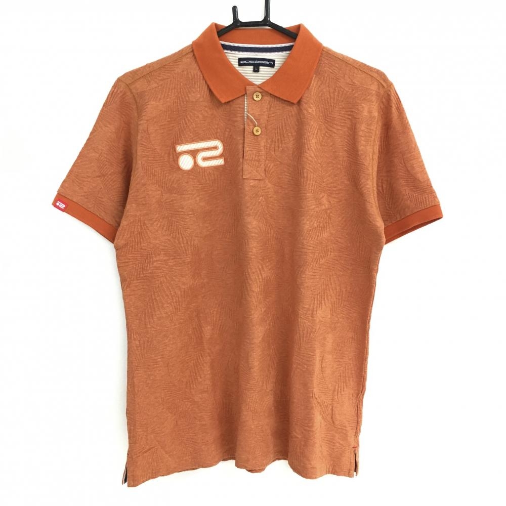 【新品】ロサーセン 半袖ポロシャツ オレンジ リーフ柄織生地 綿100％ メンズ L ゴルフウェア Rosasen