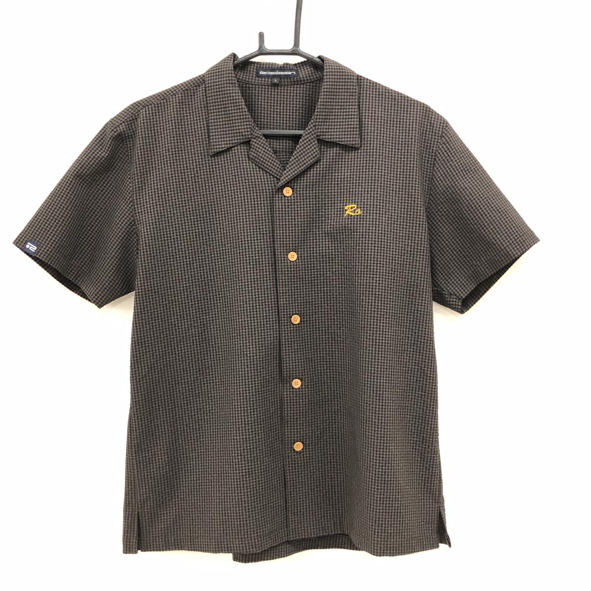 【超美品】ロサーセン 半袖シャツ ブラウン×黒 ギンガムチェック メンズ L ゴルフウェア Rosasen