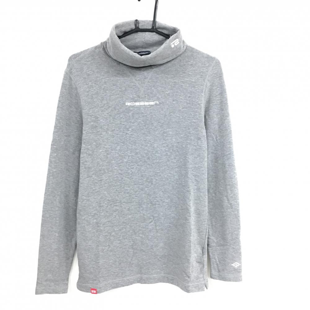 【美品】ロサーセン 長袖タートルネックシャツ グレー 裏起毛 ロゴプリント メンズ L ゴルフウェア Rosasen