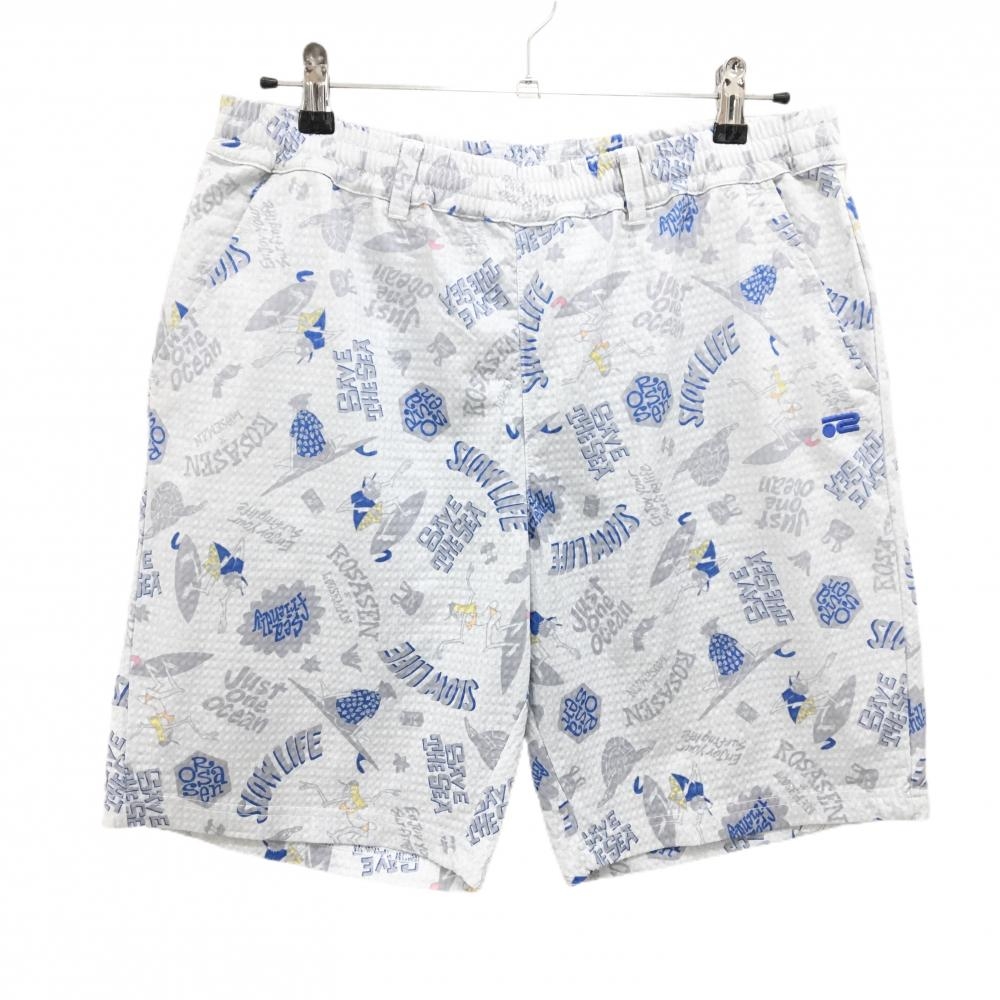 ロサーセン ハーフパンツ ライトグレー×グレー×ブルー 総柄 ウエストゴム ストレッチ メンズ 88 ゴルフウェア Rosasen